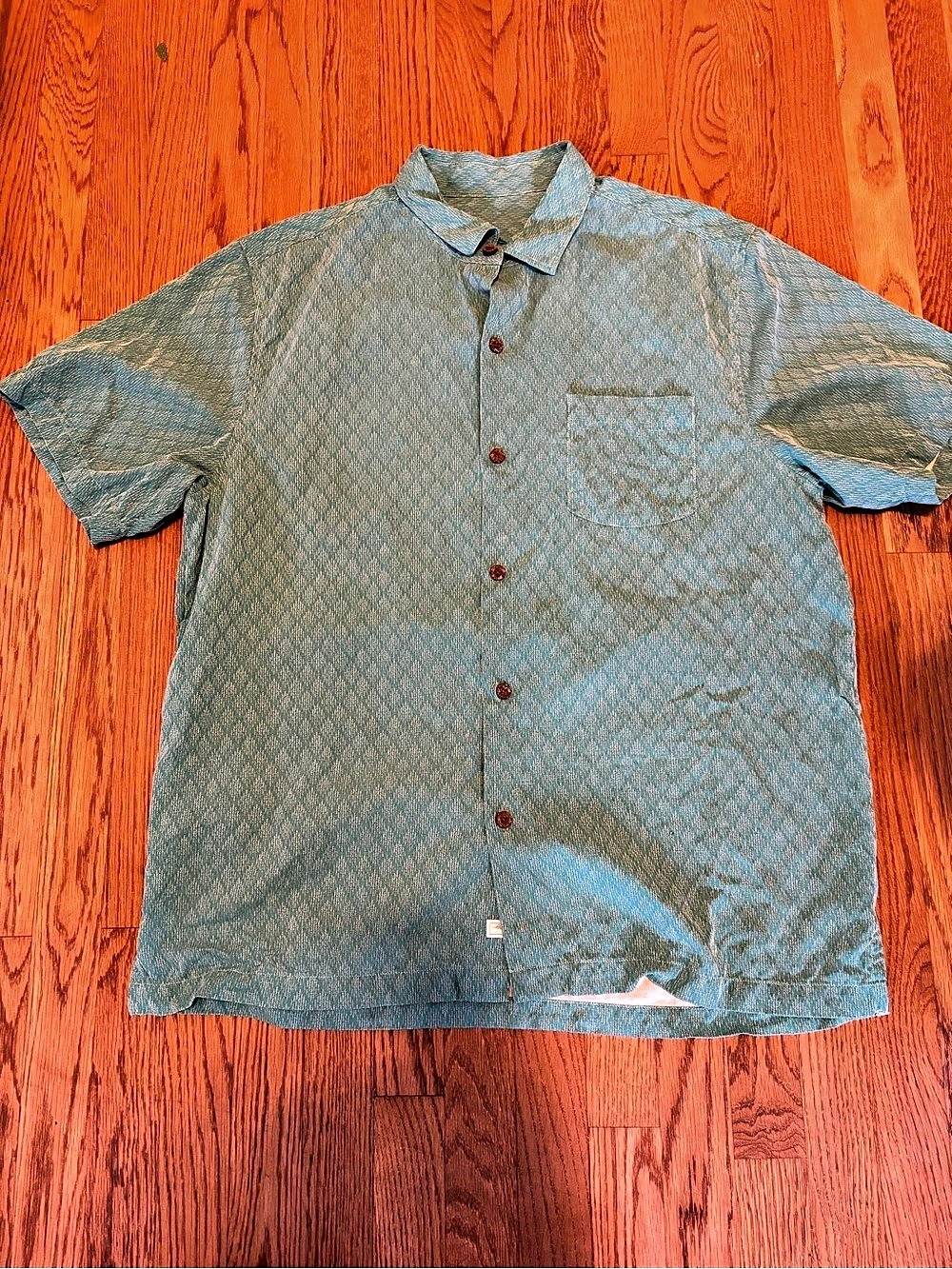 Tommy Bahama Men’s L Short Sleeve Silk Woven Button Up Shirt Blue Green
